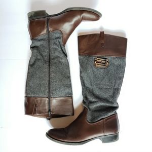 Tommy Hilfiger brown and gray leather and wool riding boots